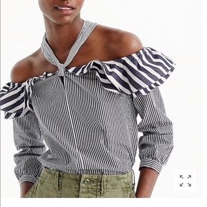J. Crew Stripped Off The Shoulder Tie Neck Top